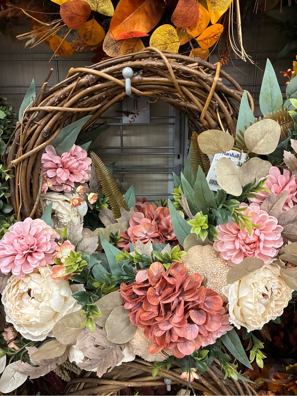 Rustic Pink & Cream Floral Grapevine Wreath - Unbranded